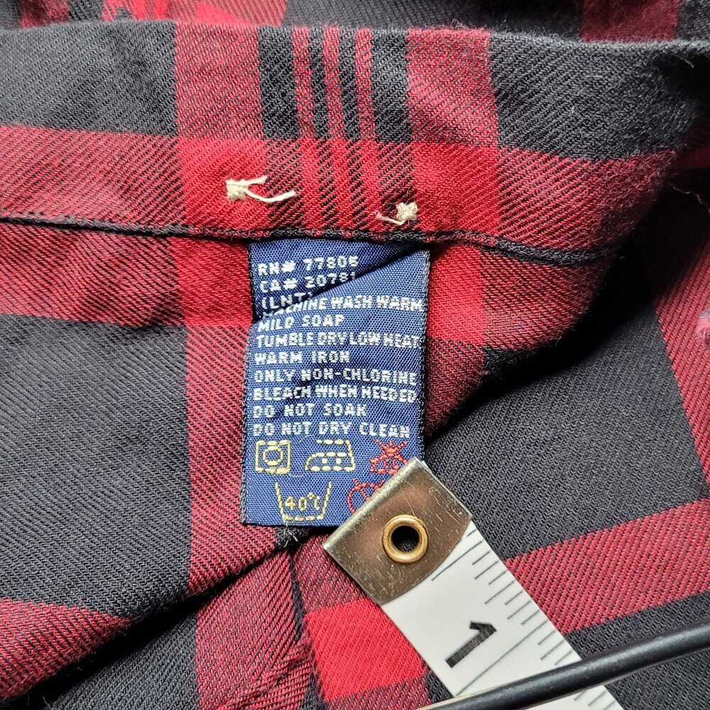 Tommy Hilfiger Plaid Shirt Embroidered Lion Crest Red Black Large Preppy Vintage - Picture 7 of 11